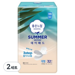 좋은느낌 썸머 에디션 데이패드 생리대 날개형, 대형, 2세트