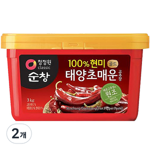 청정원순창 100% 현미 골드 태양초 매운 고추장, 3kg, 2개