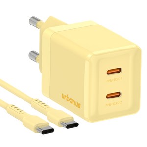 어반어스 GaN 45W 미니 C타입 2포트 PD PPS 초고속 충전기 60W C to C 케이블 1.5m