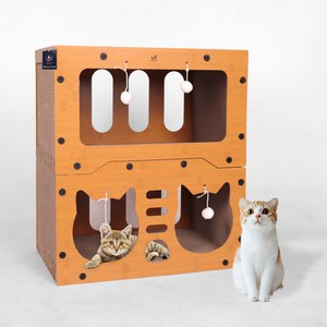 딩동펫 고양이 2층 더블 숨숨집 스크래쳐, 냥페이스, 45 x 28 x ..., 1개