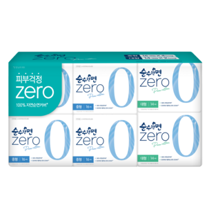 순수한면 제로 순면 생리대 날개형 중형 16p x 4팩 + 대형 14p x 2팩, 1세트
