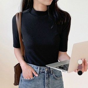 아피나르 여성용 슬림핏 하프넥 하프슬리브 웜업 기모 티셔츠