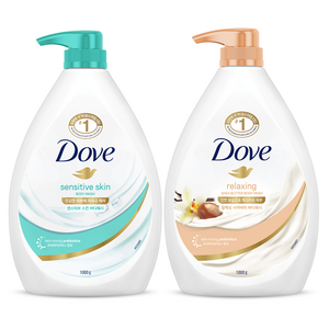 도브 센스티브 스킨 바디워시 1kg + 릴랙싱 시어버터 바디워시 1kg 세트
