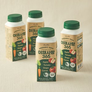 비락 유기가공식품 인증 야채사랑 365 주스, 190ml, 4개