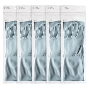 생활공작소 라텍스 고무장갑 일반형 양손 세트, 파스텔블루, 대(L), 5개