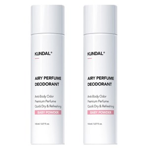 쿤달 에어리퍼퓸 데오드란트 스프레이 베이비파우더향, 150ml, 2개