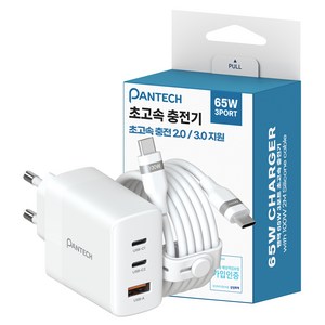팬택 PD 65W 3포트 GaN 초고속 멀티충전기 + C타입 실리콘 충전 케이블 100W 2m 세트