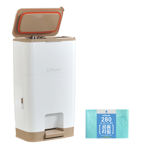 이지캔 슈퍼 소프트 더블 스멜락 듀얼 댐퍼 기저귀 쓰레기통 + 리필 1롤, 로즈화이트, 27L