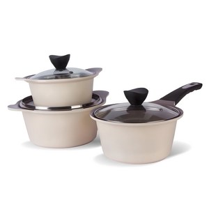 키친웰 벨로스 세라믹 코팅 냄비 3종 뚜껑 랜덤발송, 베이지, 양수냄비 16cm ..., 1세트