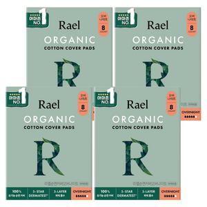 라엘 유기농 순면커버 생리대 날개형, 오버나이트, 8개입, 4개