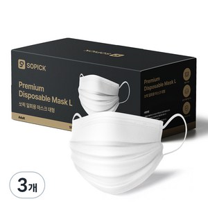 쏘픽 일회용 마스크 대형, 화이트, 50매입, 3개