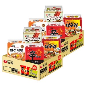 농심 신라면 5개 120g + 안성탕면 5개 125g + 얼큰 너구리 5개 120g + 짜파게티 5개 140g, 40개