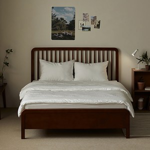 퍼니코 데비 고무나무 오픈형 하부 수납 원목 지지대 침대 프레임, 클래식 월넛, 슈퍼싱글