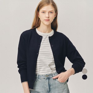 여성용 말랑쫀득 컬러 레이어드 라운드넥 버튼업 가디건