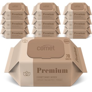 코멧 프리미엄 아기물티슈 도톰한 엠보싱 캡형 더마테스트 인증, 75g, 70개입, 10개