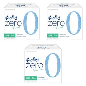 순수한면 제로 생리대 날개형, 대형, 14개입, 3개