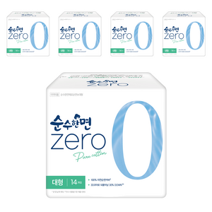순수한면 제로 생리대 날개형, 대형, 14개입, 5개