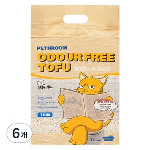 페스룸 고양이 오도어 프리 두부 씬 모래 가는입자 오리지널, 7L, 6개, 두부향