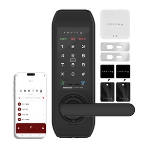 쿠잉전자 무타공 주키 손잡이있음 원격제어 IoT 현관문 스마트도어락 DL-BHT03BK + 보강판 + 게이트웨이 세트