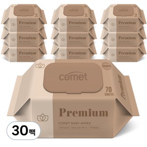 코멧 프리미엄 아기물티슈 도톰한 엠보싱 캡형 더마테스트 인증, 75g, 70개입, 30개
