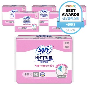 쏘피 바디피트 볼록맞춤 생리대 날개형, 중형, 16개입, 6개