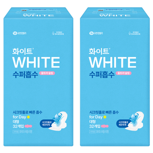 화이트 수퍼흡수 울트라슬림 생리대 날개형, 대형, 32개입, 2개