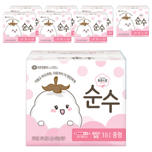 좋은느낌 순수 울트라 슬림 생리대 날개형, 중형, 18개입, 8개
