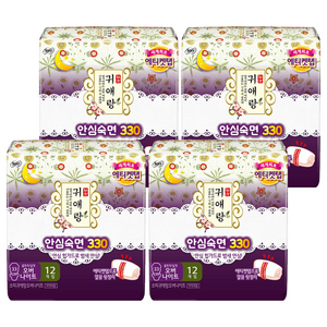 귀애랑 안심숙면 330 생리대 날개형, 오버나이트, 12개입, 4개