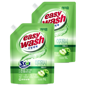 해피홈 주방세제 이지워시 애플소다 리필, 1L, 2개