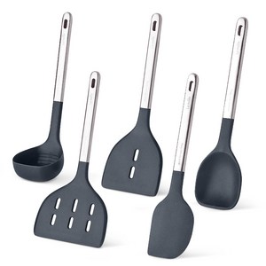 르메이드 에센셜 스텐 304 실리콘 조리도구 5종 세트, 국자 + 뒤집개 +..., 딥 차콜, 1세트