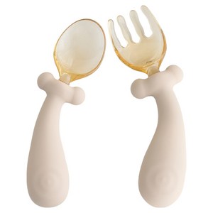 아띠래빗 360도 휘어지는 자기주도 이유식 스푼 포크, 푸딩브라운, 1세트