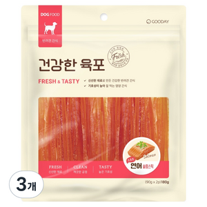 굿데이 강아지 간식 건강한육포 소프트 슬림스틱, 연어, 180g, 3개