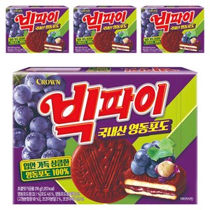 크라운 빅파이 영동포도 과자파이 중, 216g, 4개