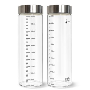 헬로키친 내열유리 눈금 유리병, 500ml, 2개