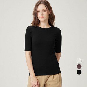 ELLEPARIS 여성용 릴렉스드핏 쿼터슬리브 웜업 기모 티셔츠