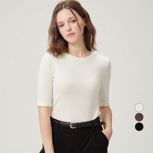 ELLEPARIS 여성용 릴렉스드핏 쿼터슬리브 웜업 기모 티셔츠