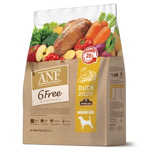 ANF 생후 4개월 이상 인도어 독 식스프리 건식사료, 오리, 2kg, 1개