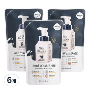 밀크바오밥 패밀리 핸드워시 상큼한오렌지껍질향 리필, 상큼한 오렌지껍질향, 250ml, 6개