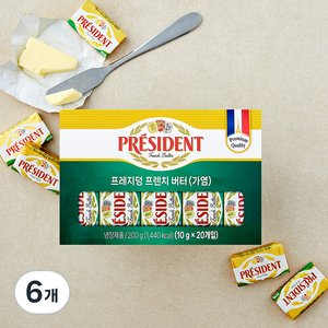 프레지덩 버터 가염 20개입, 200g, 6개