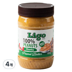 리고 100% 땅콩버터 청키, 453g, 4개