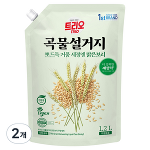 트리오 곡물설거지 맑은보리 주방세제 리필, 1.2L, 2개