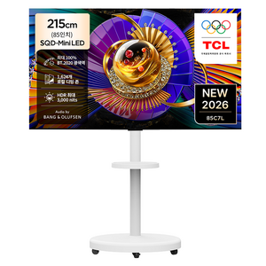 TCL 4K UHD Mini LED SQD Google TV + 대형 무빙 스탠드 화이트 세트