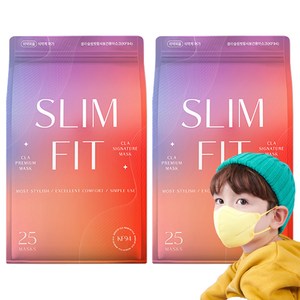 CLA 슬림핏 라이트 패키지 컬러 새부리형 보건용 마스크 소형 KF94, 25개입, 2개, 옐로우