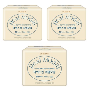 디어스킨 리얼모달 생리대 날개형, 중형, 16개입, 3개
