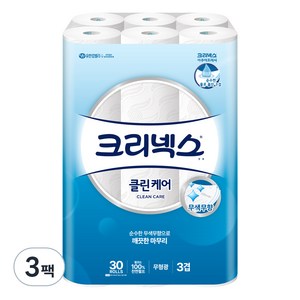 크리넥스 3겹 클린케어 천연펄프 화장지 25m, 30롤, 3팩