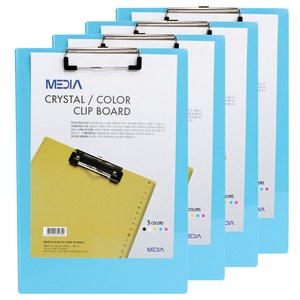 MEDIA 크리스탈 칼라 클립보드 A4, 하늘색, 4개