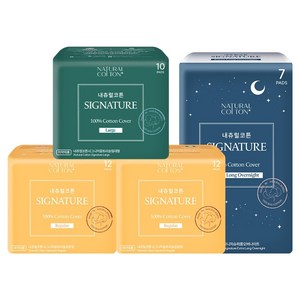 내츄럴코튼 시그니처 생리대 날개형 중형 12p 2팩 + 대형 10p+ 슈퍼롱 오버나이트 세트, 1세트