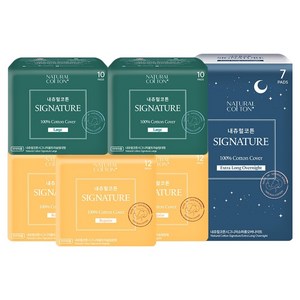 내츄럴코튼 시그니처 생리대 날개형 중형 12p x 3팩 + 대형 10p x 2팩 + 오버나이트 7p, 1세트