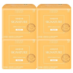 내츄럴코튼 시그니처 울트라슬림 생리대 날개형, 중형, 12개입, 4개