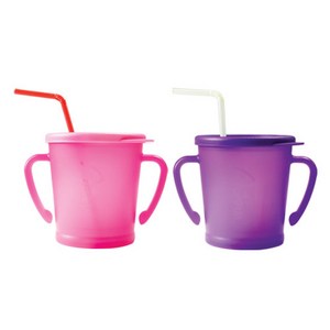 아가프라 유아용 매직 빨대컵, 300ml, 핑크 + 퍼플, 2개